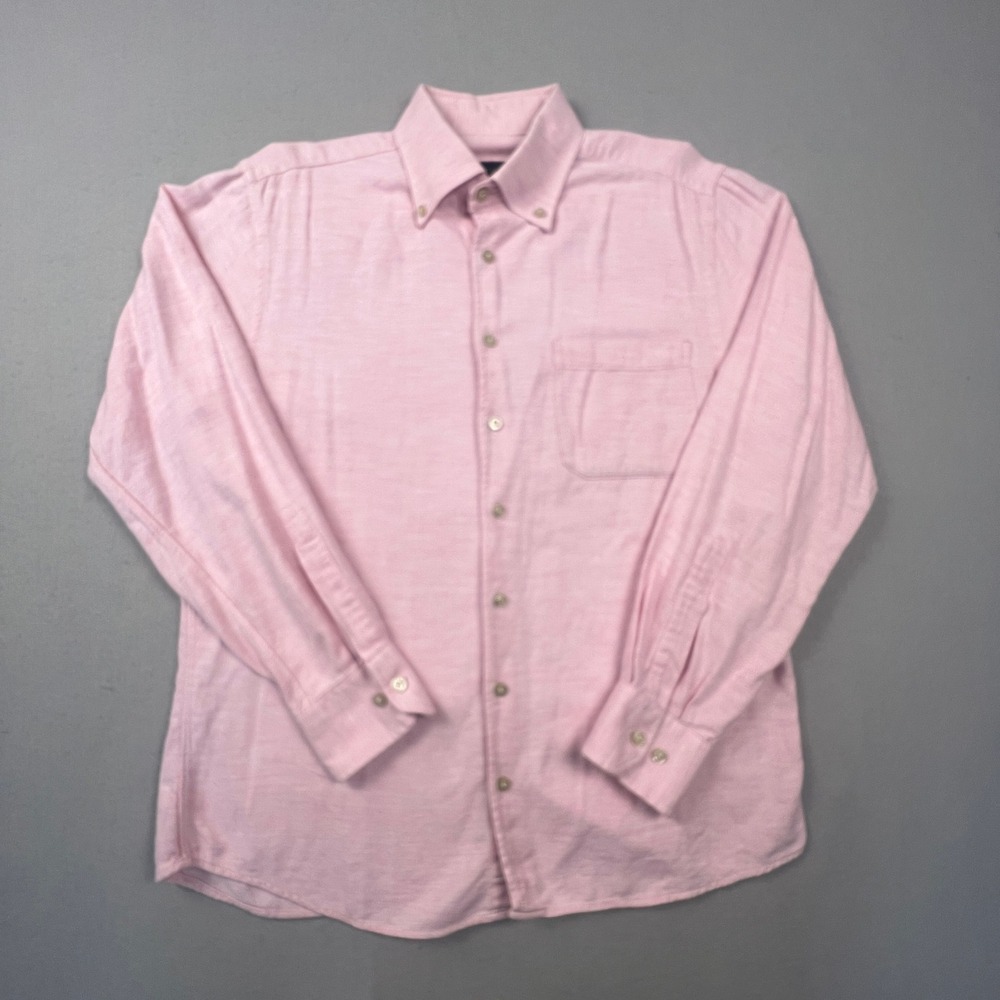 Scott Barber Button Down Shirt Mens Medium Pink Cotton Slub Long Sleeve Preppy